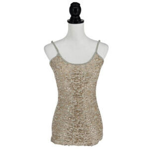 Hazel Y2K Copper Sequins Jersey Tank Top Adjustable Straps Slim Fit Womens Small